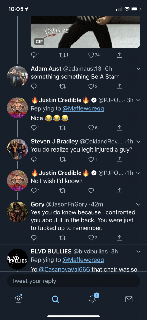 Justin Credible Injures Wrestler Gory Gory Says Credible Was On