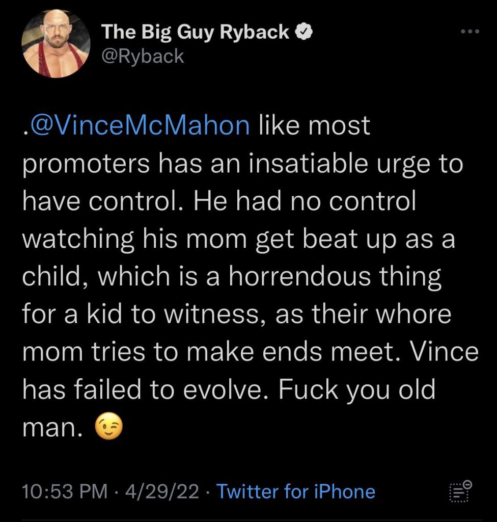 Ryback Posts Disgusting Tweet About Vince McMahon's Mother