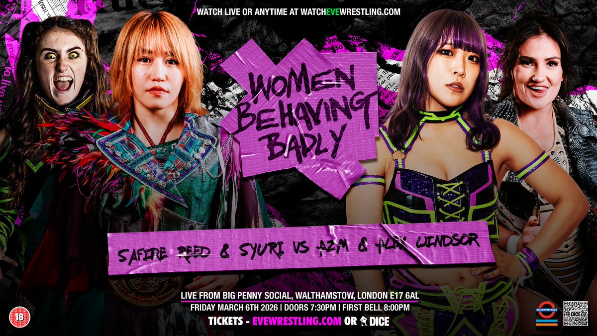 Safire Reed and Syuri vs AZM and Alex Windsor Announced For EVE’s Women Behaving Badly