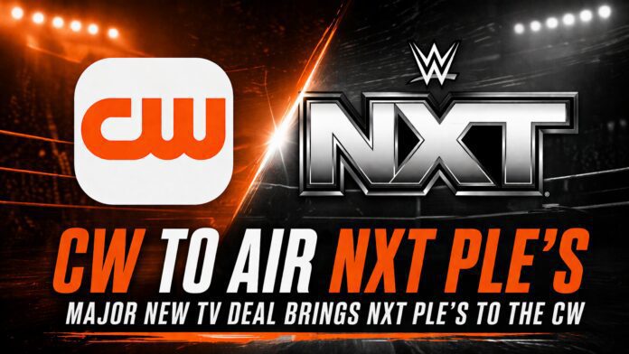 nxt-cw-ple-deal CW Network logo and WWE NXT logo with headline announcing CW to air NXT PLE's