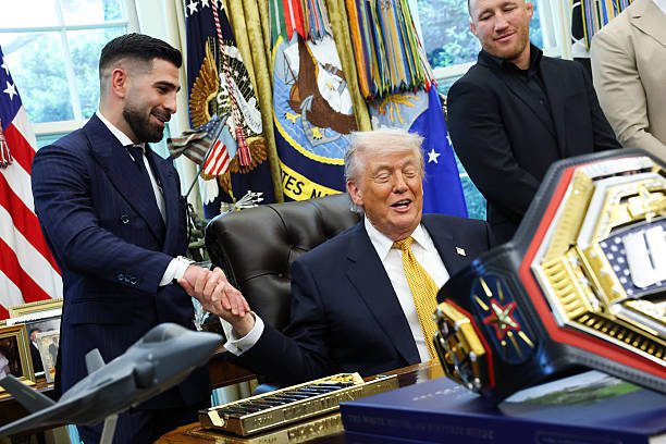 UFC Freedom 250 Headliners Meet President Trump, USA Belt Unveiled