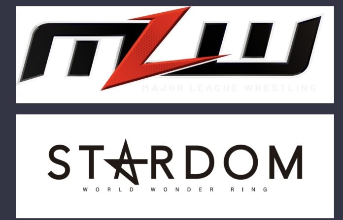 MLW and STARDOM logos announcing a new strategic alliance between both wrestling promotions.